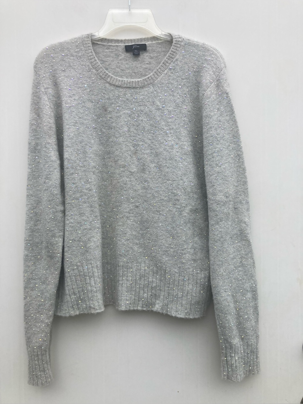 J. Crew Gemstone Crewneck Sweater Slim Fit Soft Slightly Cropped Grey X-Large